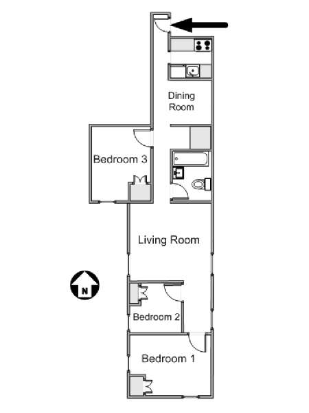 New York 3 Camere da letto appartamento - piantina approssimativa dell' appartamento  (NY-1574)