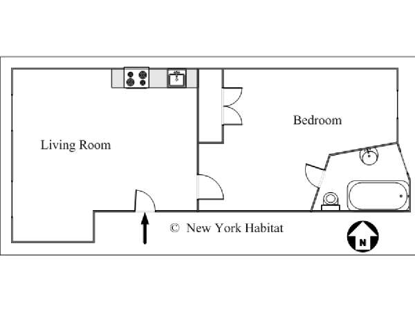 New York 1 Camera da letto appartamento - piantina approssimativa dell' appartamento  (NY-15756)