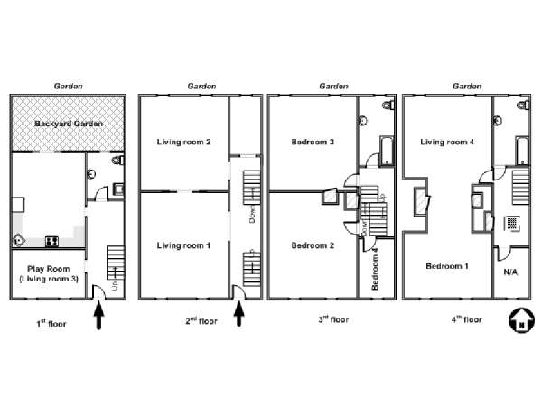 New York 4 Bedroom accommodation - apartment layout  (NY-15806)