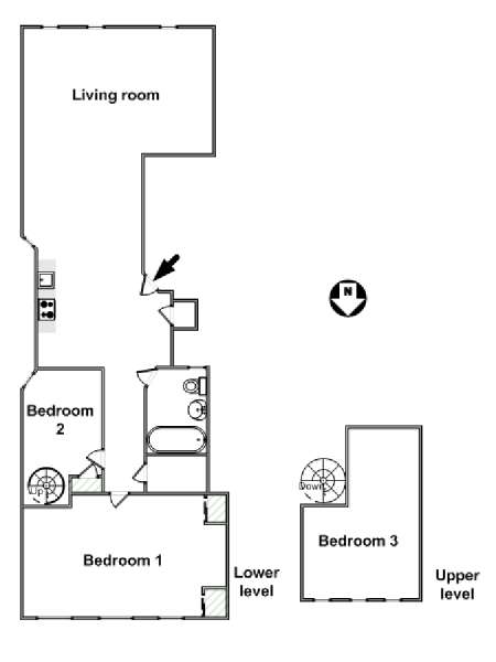New York 3 Bedroom - Duplex apartment - apartment layout  (NY-15847)