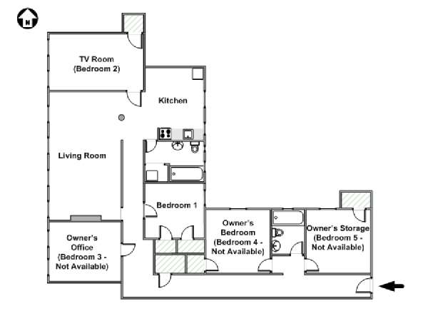 New York 5 Bedroom roommate share apartment - apartment layout  (NY-15857)