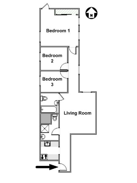 New York 3 Camere da letto appartamento - piantina approssimativa dell' appartamento  (NY-1587)