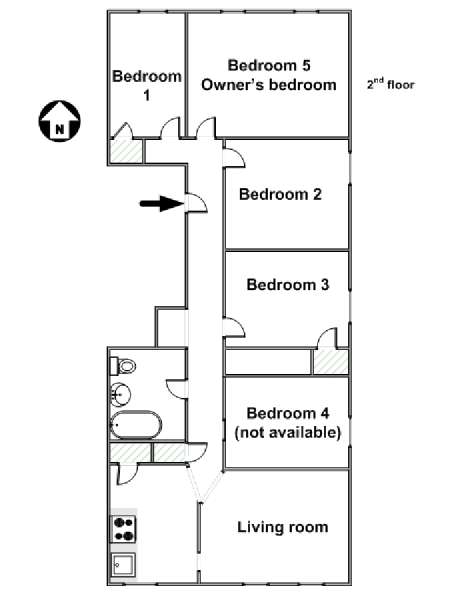 New York 5 Camere da letto stanza in affitto - piantina approssimativa dell' appartamento  (NY-15899)