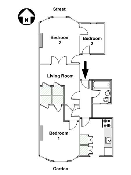 New York 3 Bedroom accommodation - apartment layout  (NY-15969)