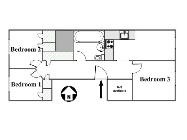 New York 3 Bedroom roommate share apartment - apartment layout  (NY-16018)