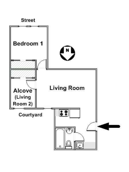 New York 1 Camera da letto appartamento - piantina approssimativa dell' appartamento  (NY-16074)