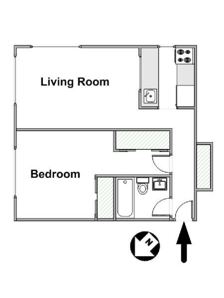 New York 1 Camera da letto appartamento - piantina approssimativa dell' appartamento  (NY-16104)