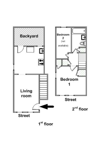 New York 2 Bedroom - Duplex roommate share apartment - apartment layout  (NY-16116)