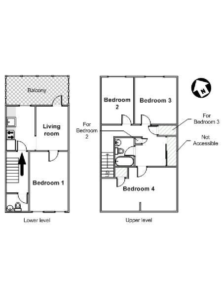 New York 4 Bedroom - Duplex accommodation bed breakfast - apartment layout  (NY-16212)