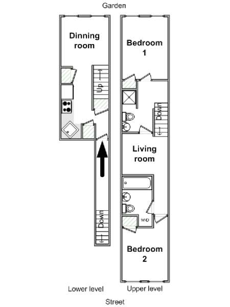 New York 2 Bedroom - Duplex accommodation - apartment layout  (NY-16219)