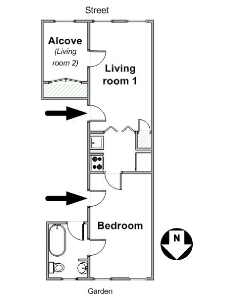 New York 1 Camera da letto stanza in affitto - piantina approssimativa dell' appartamento  (NY-16221)