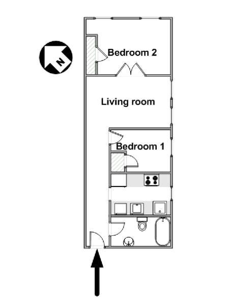 New York 2 Camere da letto stanza in affitto - piantina approssimativa dell' appartamento  (NY-16253)