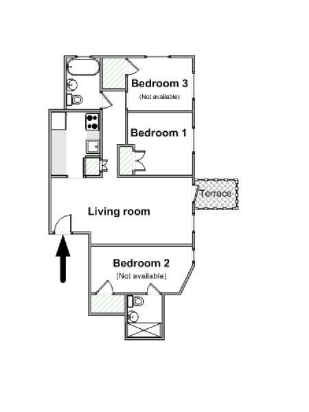 New York 3 Bedroom roommate share apartment - apartment layout  (NY-16265)