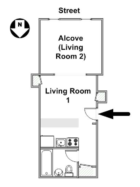 New York Grande monolocale appartamento - piantina approssimativa dell' appartamento  (NY-16358)