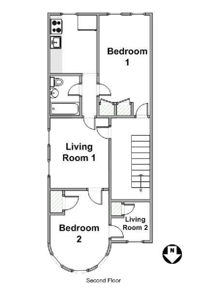 New York 2 Bedroom roommate share apartment - apartment layout  (NY-16376)
