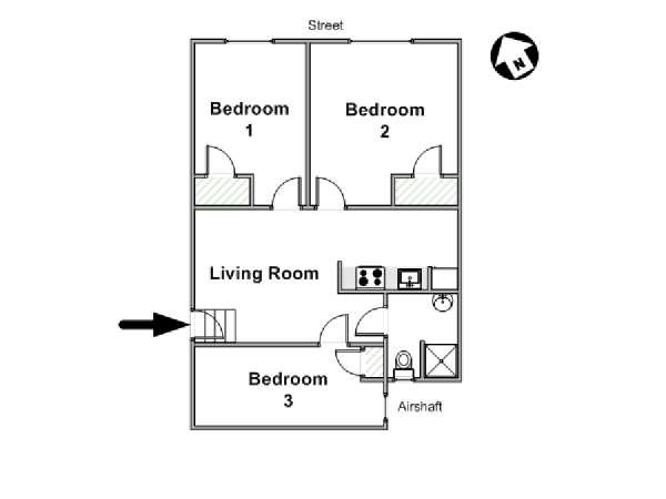 New York 3 Camere da letto appartamento - piantina approssimativa dell' appartamento  (NY-16383)