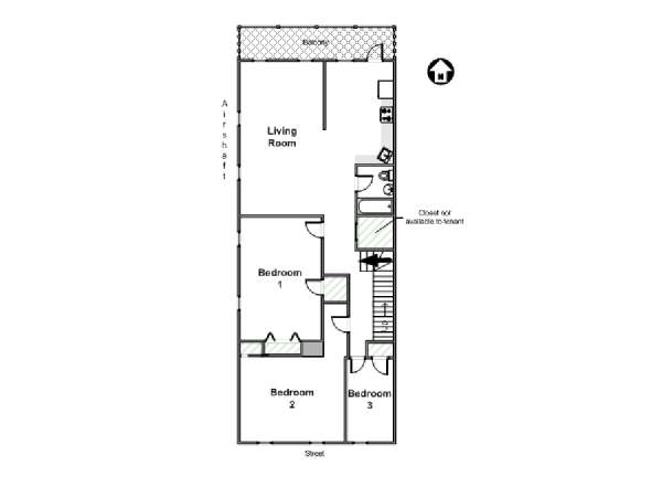 New York 3 Bedroom roommate share apartment - apartment layout  (NY-16393)