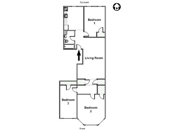 New York 3 Bedroom roommate share apartment - apartment layout  (NY-16430)
