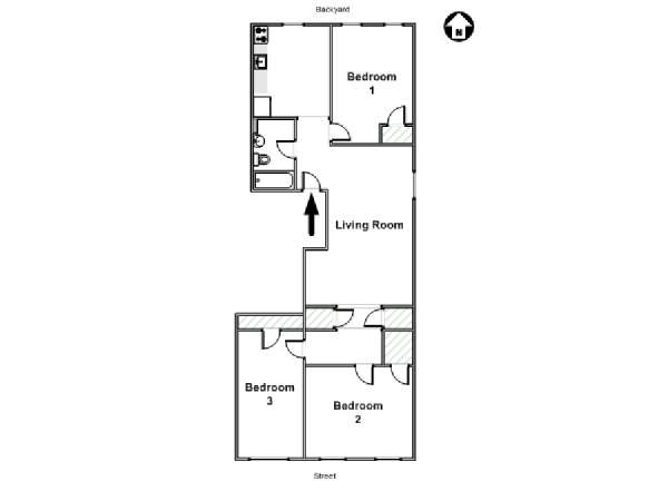 New York 3 Bedroom roommate share apartment - apartment layout  (NY-16431)
