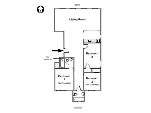 New York 3 Bedroom roommate share apartment - apartment layout  (NY-16454)