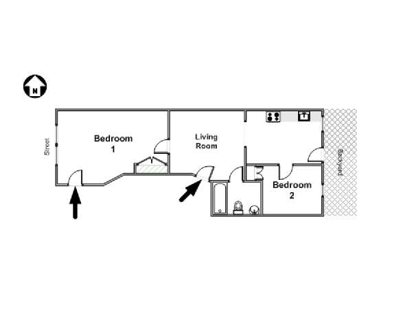 New York 2 Camere da letto stanza in affitto - piantina approssimativa dell' appartamento  (NY-16457)