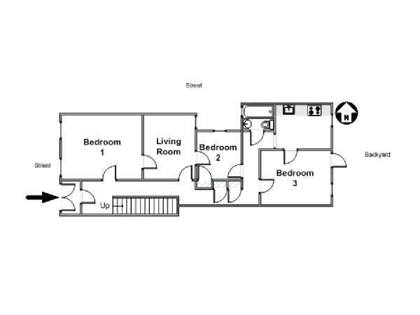 New York 3 Bedroom roommate share apartment - apartment layout  (NY-16525)