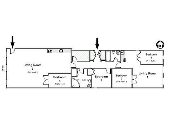 New York 4 Bedroom roommate share apartment - apartment layout  (NY-16542)