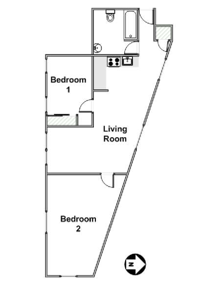New York 2 Camere da letto stanza in affitto - piantina approssimativa dell' appartamento  (NY-16552)