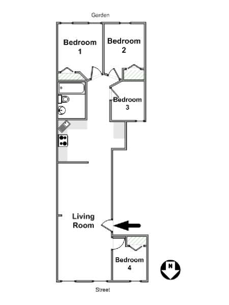 New York 4 Camere da letto appartamento - piantina approssimativa dell' appartamento  (NY-16601)