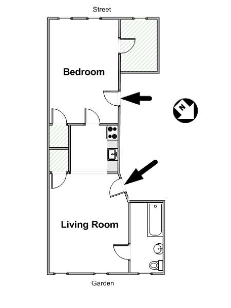 New York 1 Camera da letto appartamento - piantina approssimativa dell' appartamento  (NY-16617)