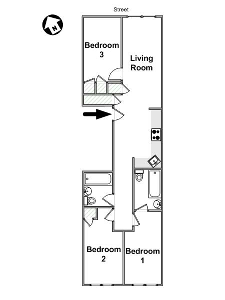 New York 3 Bedroom roommate share apartment - apartment layout  (NY-16621)