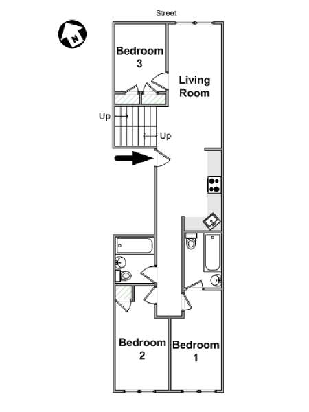 New York 3 Camere da letto stanza in affitto - piantina approssimativa dell' appartamento  (NY-16622)