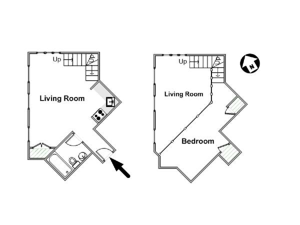 New York 1 Camera da letto appartamento - piantina approssimativa dell' appartamento  (NY-16643)