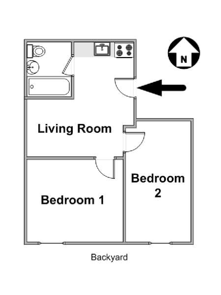 New York 2 Camere da letto stanza in affitto - piantina approssimativa dell' appartamento  (NY-16646)