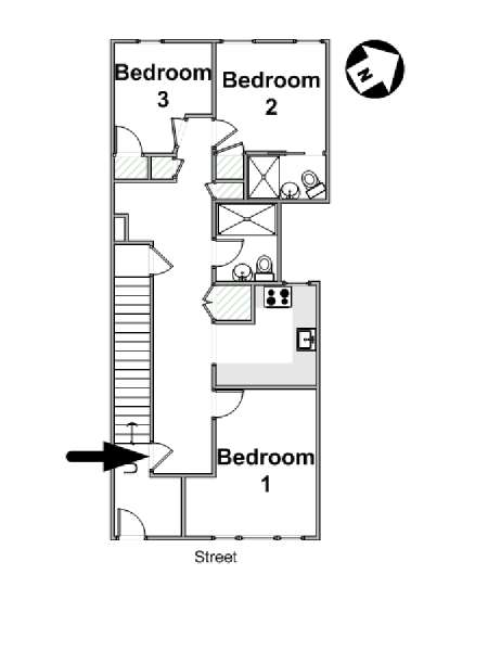 New York 3 Camere da letto stanza in affitto - piantina approssimativa dell' appartamento  (NY-16714)