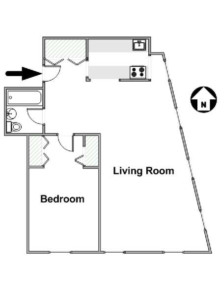 New York 1 Camera da letto appartamento - piantina approssimativa dell' appartamento  (NY-16806)