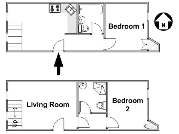 New York 2 Camere da letto - Duplex appartamento - piantina approssimativa dell' appartamento  (NY-16817)