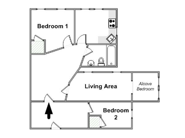 New York 2 Bedroom roommate share apartment - apartment layout  (NY-16838)