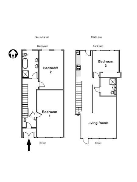 New York 3 Bedroom - Duplex apartment - apartment layout  (NY-16863)