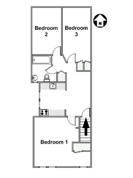 New York 3 Camere da letto stanza in affitto - piantina approssimativa dell' appartamento  (NY-16895)