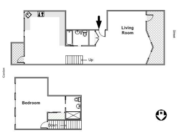 New York 1 Camera da letto - Duplex appartamento - piantina approssimativa dell' appartamento  (NY-16928)