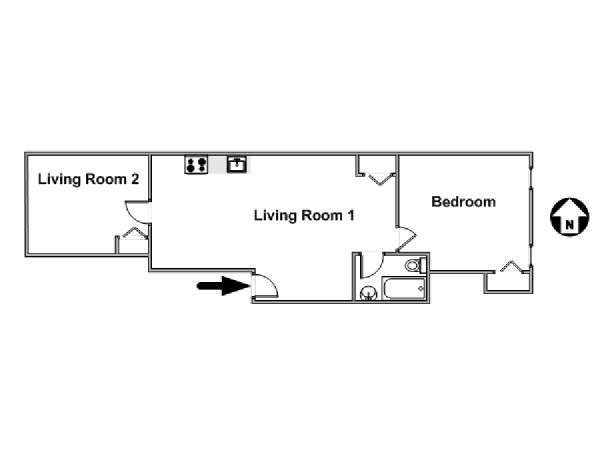 New York 1 Camera da letto appartamento - piantina approssimativa dell' appartamento  (NY-16955)