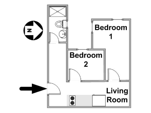 New York 2 Bedroom roommate share apartment - apartment layout  (NY-16966)