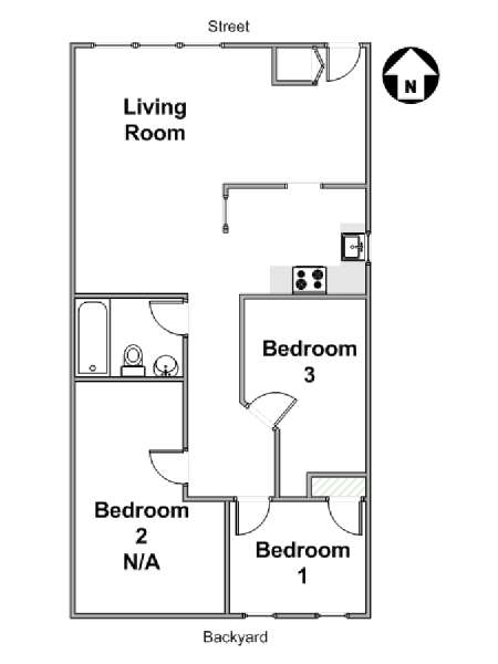 New York 3 Bedroom roommate share apartment - apartment layout  (NY-16972)