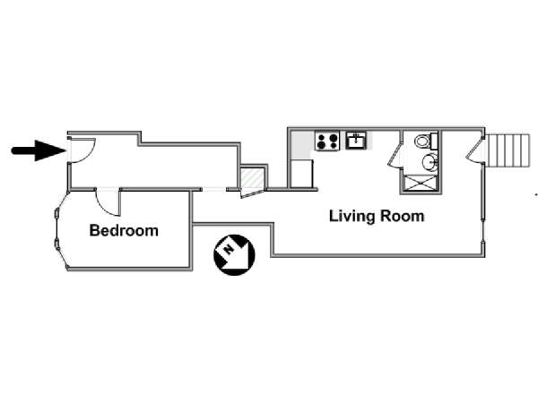 New York 1 Camera da letto appartamento - piantina approssimativa dell' appartamento  (NY-16980)