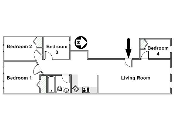 New York 4 Camere da letto appartamento - piantina approssimativa dell' appartamento  (NY-17009)