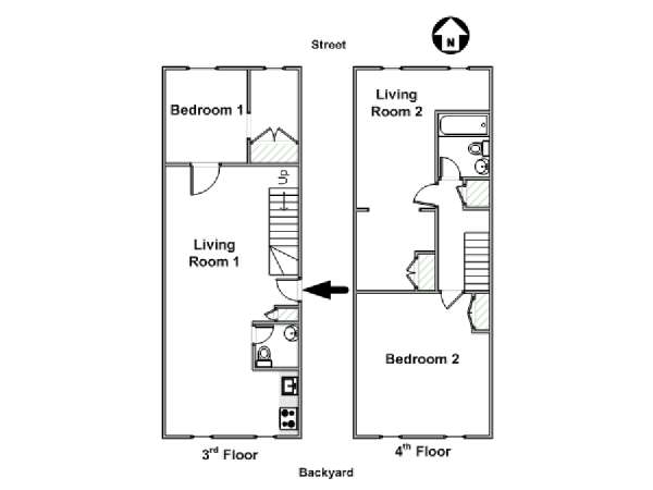 New York 2 Bedroom - Duplex roommate share apartment - apartment layout  (NY-17018)