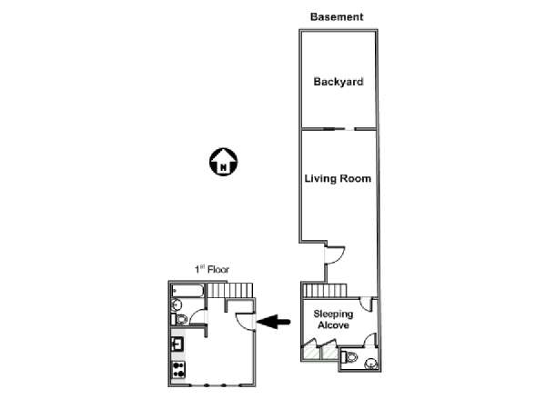 New York Grande monolocale appartamento - piantina approssimativa dell' appartamento  (NY-17020)