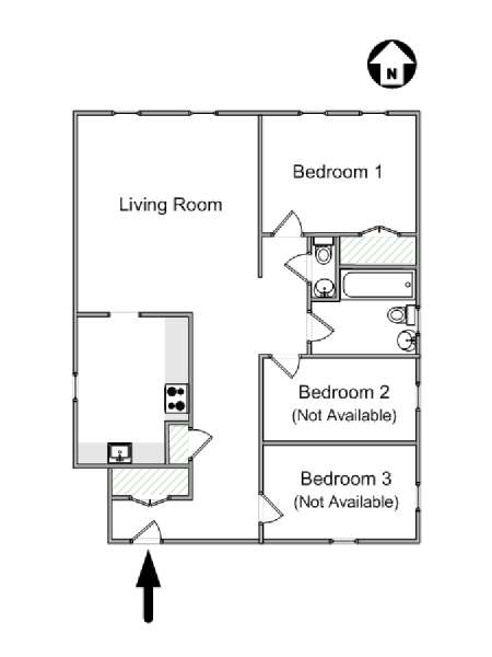New York 3 Bedroom roommate share apartment - apartment layout  (NY-17026)