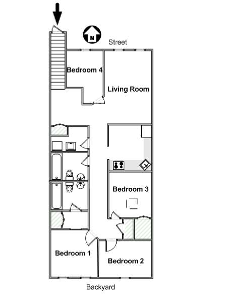 New York 4 Camere da letto appartamento - piantina approssimativa dell' appartamento  (NY-17039)